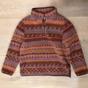 L.L.Bean Signature Women's 1/4 Zip Sherpa Fleece Sweater Southwest Aztec - Sz S